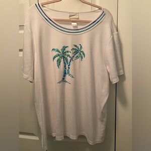 Alfred Dunner White top with Turquoise, Blue, Lime Green Palm Trees – 3X